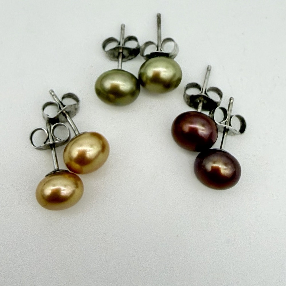 Vtg Honora Collection Freshwater Pearl Earrings Studs Multicolor Set Of 3